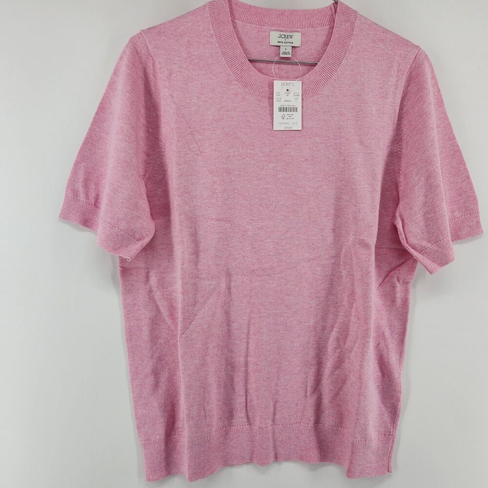 J.CREW Women's Large Pink Short Sleeve Cotton Crewneck Sweater NWT
